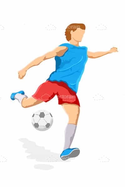 Illustrated Football Player in Blue Shirt and Red Shorts